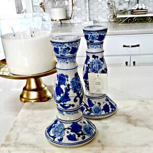 NEW! BLUE & WHITE TOILE CHINOISERIE CANDLE HOLDERS